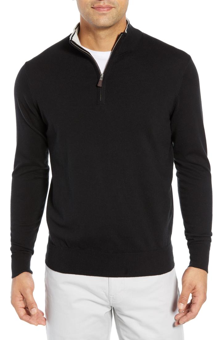 Men's Peter Millar Crown Quarter Zip Sweater, Size - Black