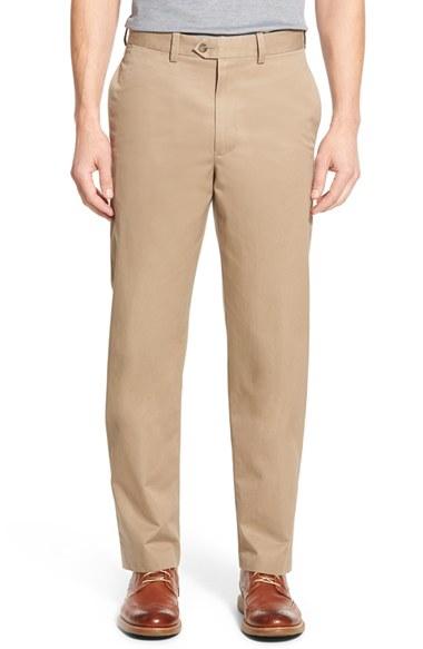 Men's Nordstrom Men's Shop Smartcare(tm) Classic Supima Cotton Flat Front Trousers X 32 - Brown (online Only)