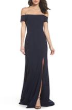 Women's Amsale Off The Shoulder Crepe Gown - Blue
