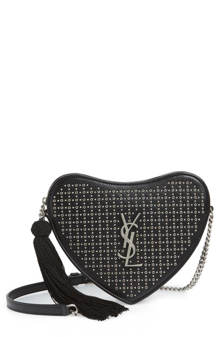 Saint Laurent Sac Coeur Studded Leather Crossbody Bag - Black
