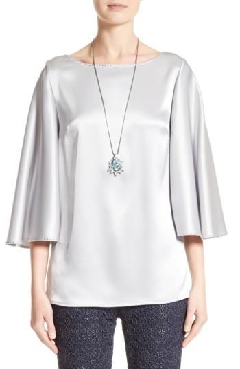 Women's St. John Collection Embellished Liquid Satin Blouse, Size - Grey