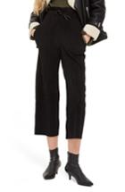 Women's Topshop Ruffle Waist Crop Plisse Trousers Us (fits Like 0) - Black