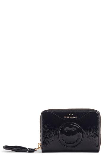 Women's Anya Hindmarch Chubby Smiley Small Zip Around Wallet - Black