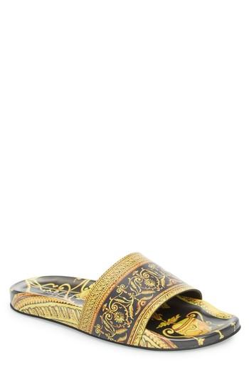 Men's Versace First Line Archive Frames Slide Sandal Us / 41eu - Metallic