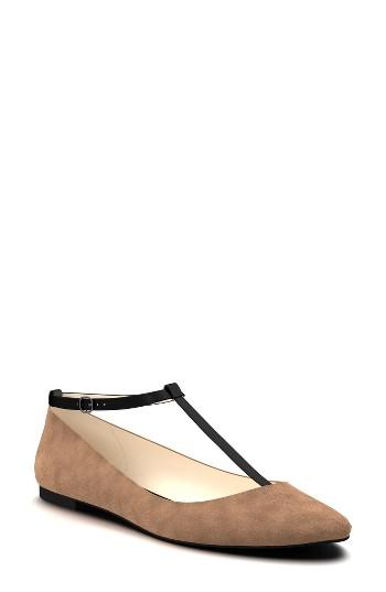 Women's Shoes Of Prey T-strap Ballet Flat A - Beige