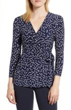 Women's Anne Klein Dot Print Faux Wrap Top, Size - Blue