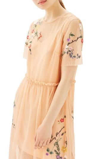 Petite Women's Topshop Embroidered Mesh Midi Dress P Us (fits Like 0p) - Coral