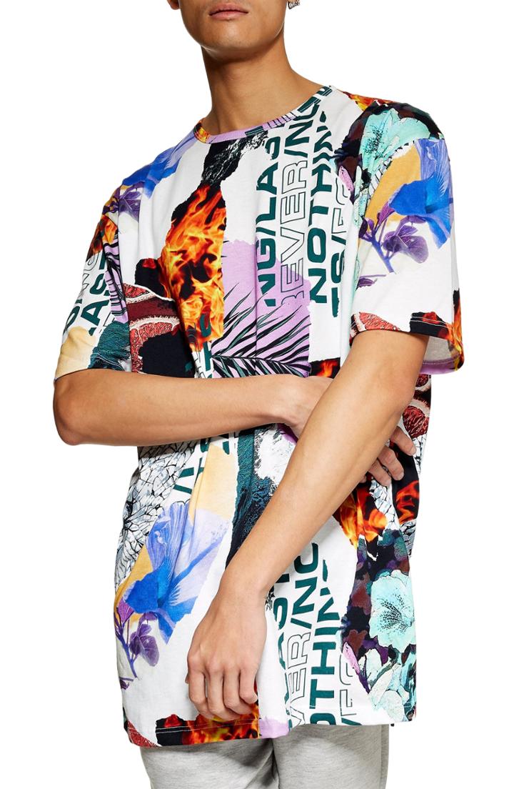 Men's Topman Oversize Collage T-shirt - White