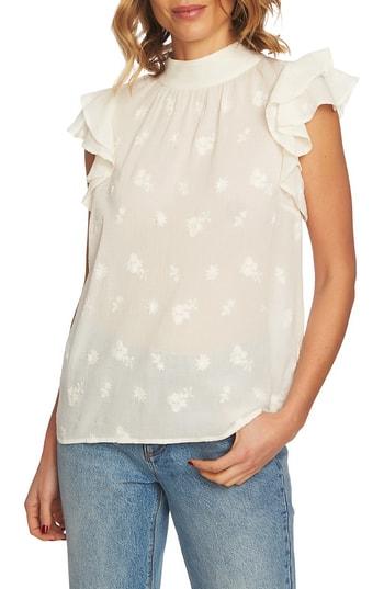 Women's 1.state Embroidered Flutter Sleeve Blouse - White