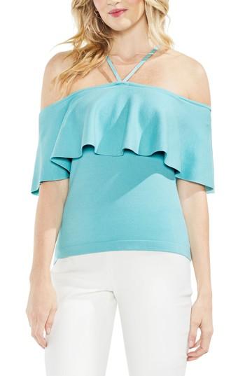 Women's Vince Camuto Ruffle Off The Shoulder Halter Sweater - Blue