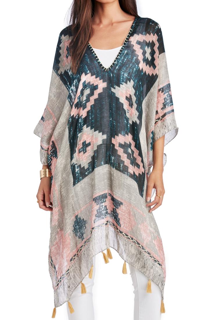 Women's Sole Society Geo Print Tassel Caftan, Size - Blue/green