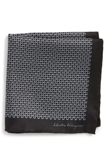 Men's Salvatore Ferragamo Energia Medallion Silk Pocket Square, Size - Black