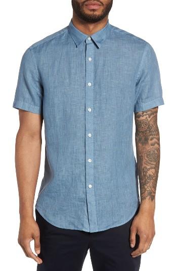 Men's Theory Clark Trim Fit Linen Sport Shirt - Blue
