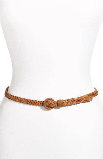 Tarnish Skinny Braided Leather Belt Tan