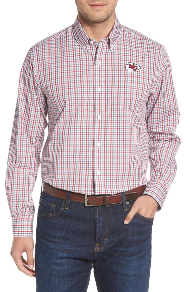 Men's Cutter & Buck Kansas City Chiefs - Gilman Regular Fit Plaid Sport Shirt, Size - Red