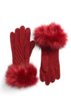 Women's Cc Faux Fur Trim Knit Tech Gloves, Size - Burgundy