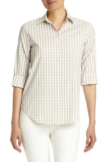 Women's Lafayette 148 New York Paget Gingham Blouse, Size - Brown