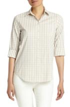 Women's Lafayette 148 New York Paget Gingham Blouse, Size - Brown
