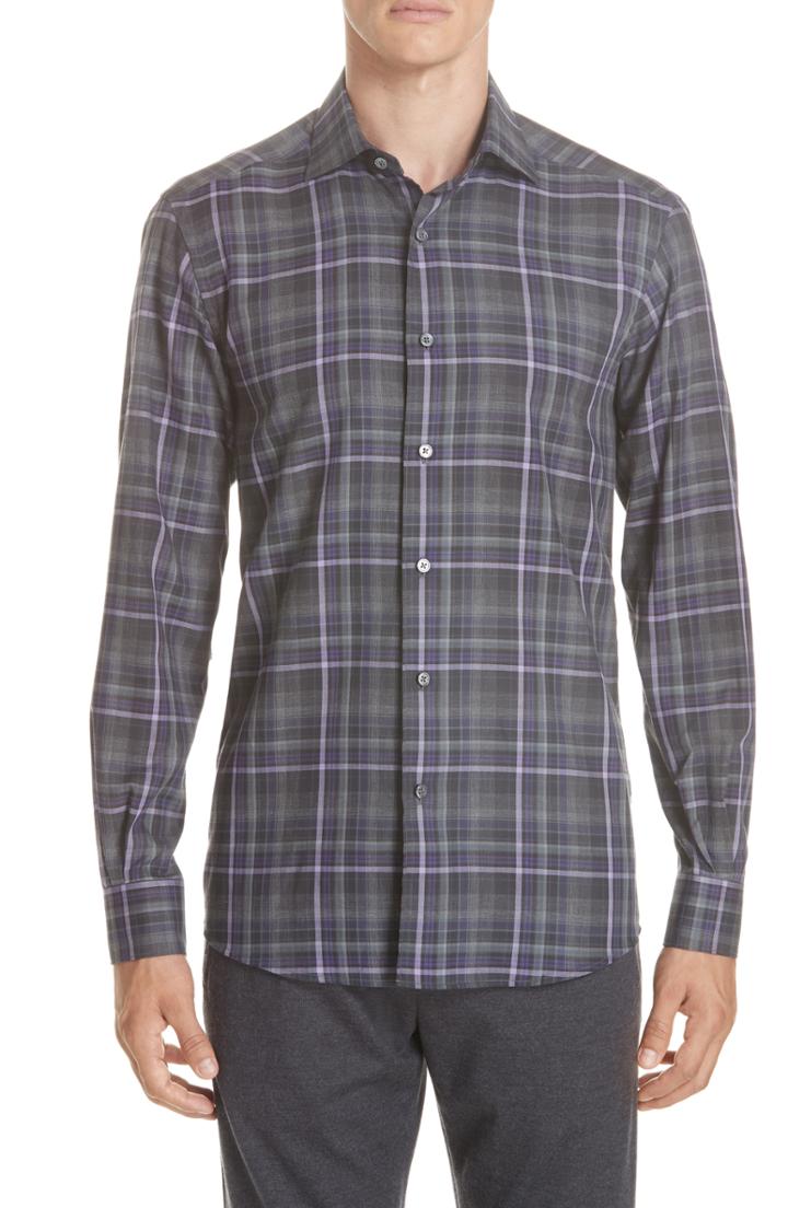 Men's Ermenegildo Zegna Classic Fit Plaid Sport Shirt, Size - Purple
