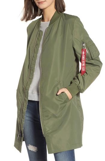 Women's Alpha Industries L-2b Long Flight Jacket - Green