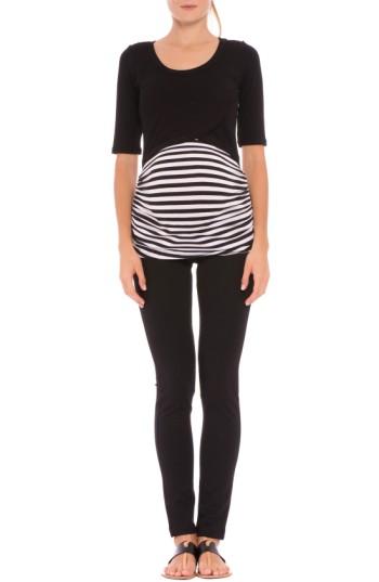 Women's Olian 'mandy' Stripe Maternity/nursing Elbow Sleeve Top - Black