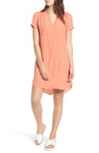 Women's Split Neck Shift Dress - Coral