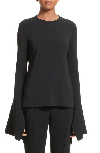 Women's Victoria Beckham Flare Sleeve Crepe Blouse Us / 12 Uk - Black