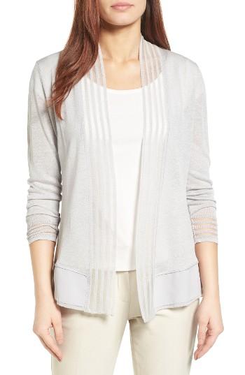 Women's Nic+zoe Stripe Trim Cardigan - Grey