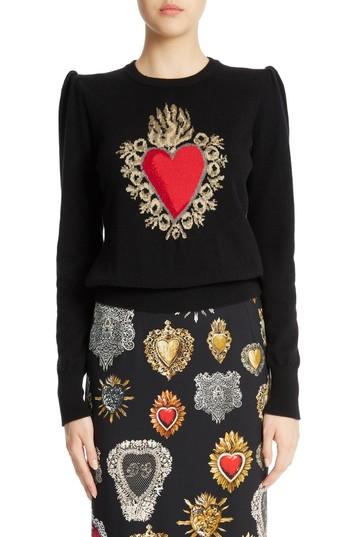 Women's Dolce & Gabbana Sacred Heart Wool & Silk Blend Sweater Us / 40 It - Black