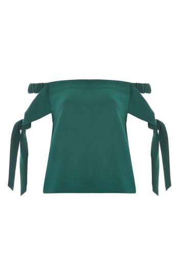 Women's Topshop Bardot Tie Sleeve Top Us (fits Like 0-2) - Green