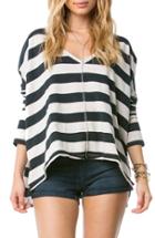 Women's Amuse Society Stripe Oversize Pullover - Grey