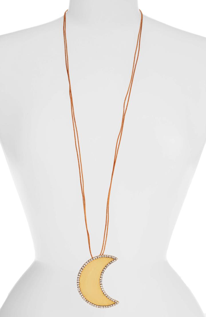 Women's Tory Burch Crescent Moon Crystal Pendant Necklace