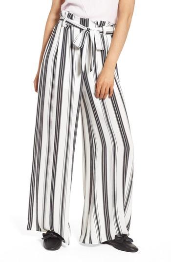 Women's Paperbag Waist Wide Leg Crop Pants, Size - Black