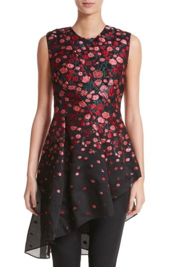 Women's Lela Rose Floral Matelasse Asymmetrical Top - Red