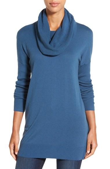 Women's Caslon Side Slit Cowl Neck Tunic - Blue