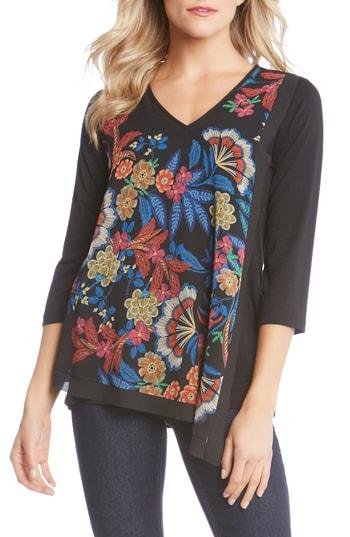 Women's Karen Kane Asymmetrical Hem Floral Embroidery Top - Black