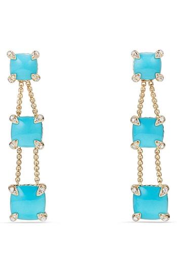 Women's David Yurman Chatelaine Linear Chain Earrings In 18k Gold With Semiprecious Stone And Diamonds
