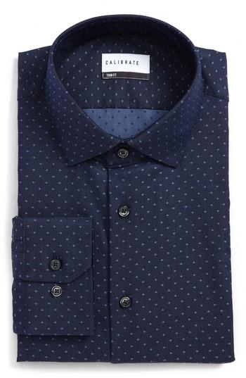 Men's Calibrate Trim Fit Jacquard Dress Shirt .5 32/33 - Blue