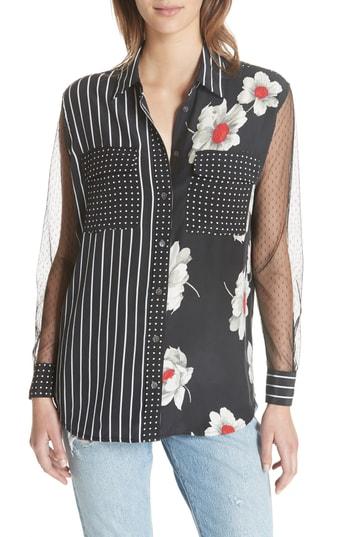 Women's Equipment Mixed Print Signature Silk Shirt - Black