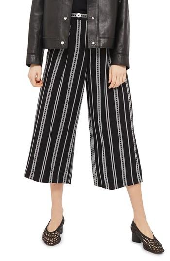 Women's Topshop Crop Wide Leg Stripe Trousers Us (fits Like 0) - Black