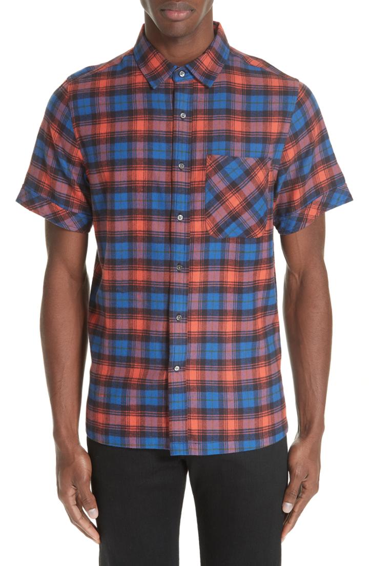 Men's Ovadia & Sons Plaid Flannel Camp Shirt, Size - Blue