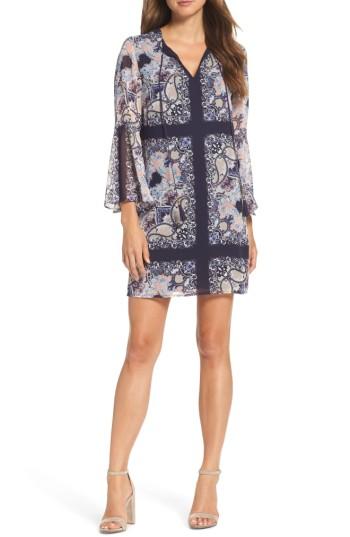 Women's Vince Camuto Bell Sleeve Chiffon Shift Dress - Blue