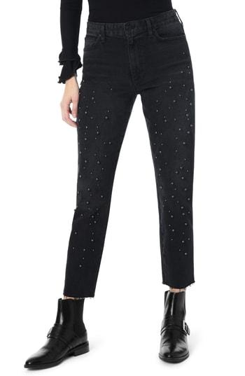 Women's Joe's The Smith Imitation Pearl Embellished Ankle Boyfriend Jeans - Black