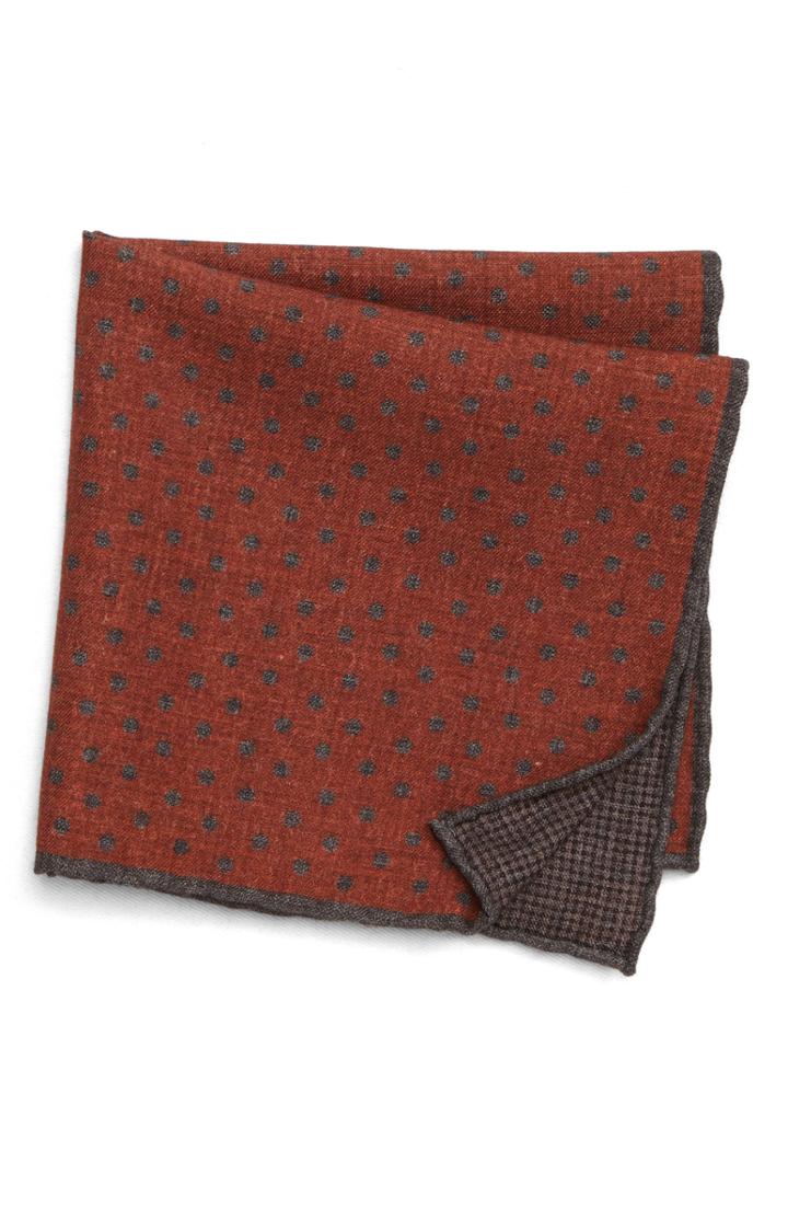 Men's Eleventy Dot Wool & Cotton Pocket Square, Size - Orange