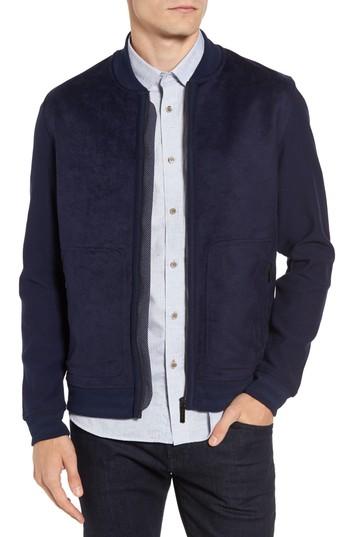 Men's Ted Baker London Mixed Media Bomber Jacket (s) - Blue