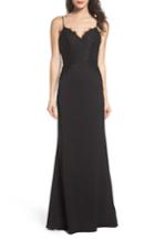 Women's Hayley Paige Occasions Lace & Crepe Trumpet Gown - Burgundy