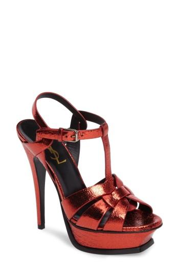 Women's Saint Laurent Tribute Metallic Platform Sandal Us / 37eu - Red