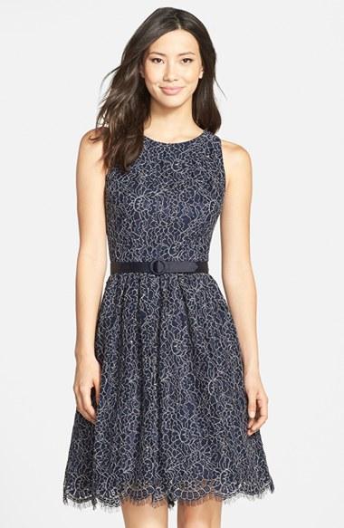 Women's Eliza J Belted Lace Fit & Flare Dress