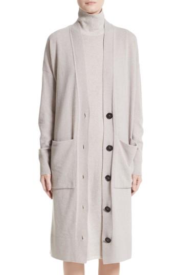 Women's Lafayette 148 New York Long Merino Wool & Cashmere Cardigan - Beige