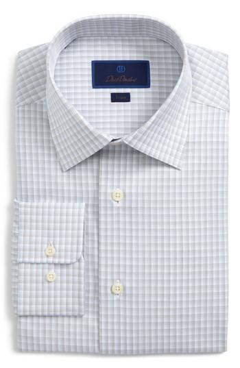 Men's David Donahue Trim Fit Check Dress Shirt - 32/33 - Beige